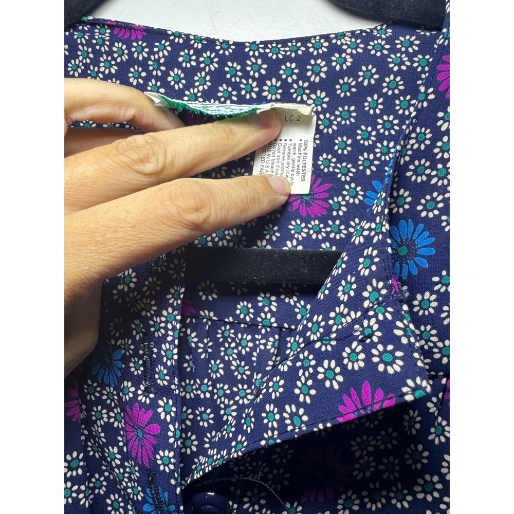 Lady Carol Petites Vintage Floral Midi Dress Blue Purple Daisy Smocked Waist 8 - Picture 5 of 7
